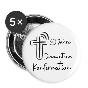 Diamantene Konfirmation 60 Jahre Jubelkonfirmation - Buttons groß 56 mm (5er Pack) - Weiß - Vorne