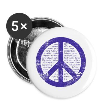 Blue Peace sign. Peace in many languages. - Buttons large 2.2''/56 mm (5-pack) - white - Front