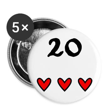 20 JAHRE. 20-jähriges JUBILÄUM. JUBILÄUM 20 JAHRE. - Buttons groß 56 mm (5er Pack) - Weiß - Vorne