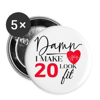 20 Geburtstag - Lustiger Fitness Geburtstag Spruch - Buttons groß 56 mm (5er Pack) - Weiß - Vorne