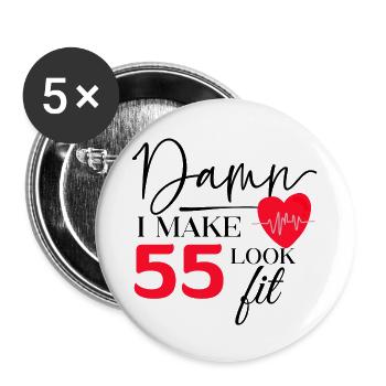 55 Geburtstag - Lustiger Fitness Geburtstag Spruch - Buttons groß 56 mm (5er Pack) - Weiß - Vorne