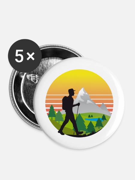 Wandern Landschaft Sonne Berge - Buttons groß 56 mm (5er Pack) - Weiß