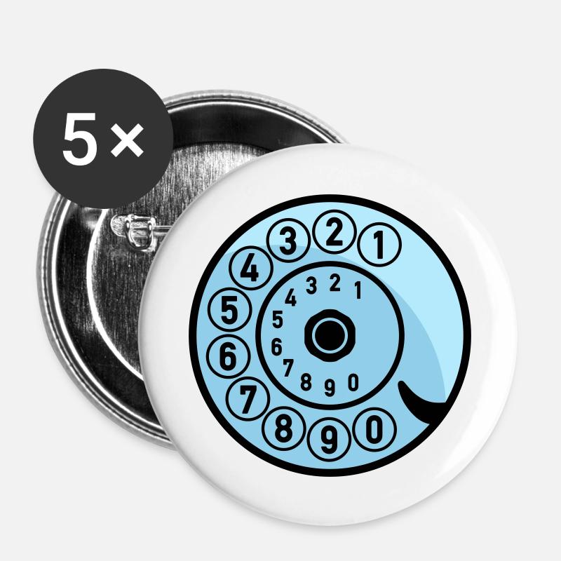 Wählscheibe Vintage Telefon anrufen Retro Technik - Buttons groß 56 mm (5er Pack) - Weiß