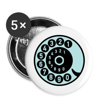Wählscheibe Vintage Telefon anrufen Retro Technik - Buttons groß 56 mm (5er Pack) - Weiß - Vorne