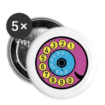 bunte Wählscheibe Vintage Retro Telefon Nostalgie - Buttons groß 56 mm (5er Pack) - Weiß - Vorne