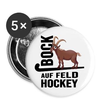 feldhockey hockey fieldhockey "bock auf hockey" - Buttons groß 56 mm (5er Pack) - Weiß - Vorne
