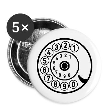 Wählscheibe Vintage Telefon anrufen Retro Technik - Buttons groß 56 mm (5er Pack) - Weiß - Vorne