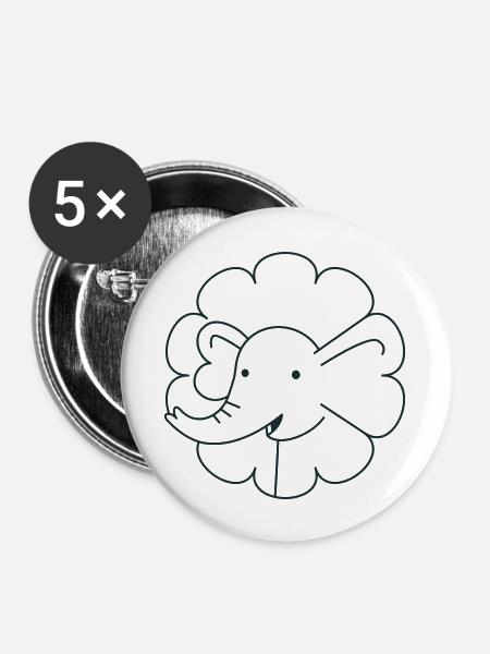Hübscher Blumenelefant - Buttons groß 56 mm (5er Pack) - Weiß