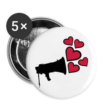 Liebe Megafon Herzen Design - Buttons groß 56 mm (5er Pack) - Weiß - Vorne