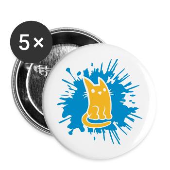 Tropfen Farbklecks Katze Comic - Buttons groß 56 mm (5er Pack) - Weiß - Vorne