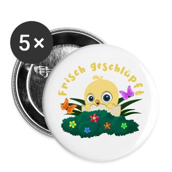 Frisch geschlüpft "Gelb" - Buttons groß 56 mm (5er Pack) - Weiß - Vorne
