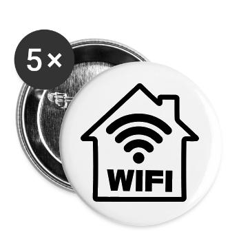 Haus mit Wifi - Buttons groß 56 mm (5er Pack) - Weiß - Vorne