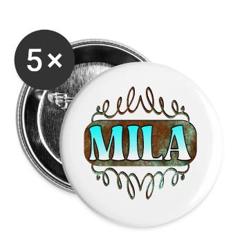 Cadeaux du jour du nom pour Mila - Fille - Lot de 5 grands badges (56 mm) - blanc - Devant