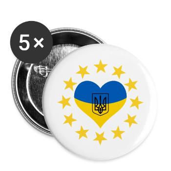 Le cœur de l’Ukraine avec les étoiles de l’UE - Lot de 5 grands badges (56 mm) - blanc - Devant