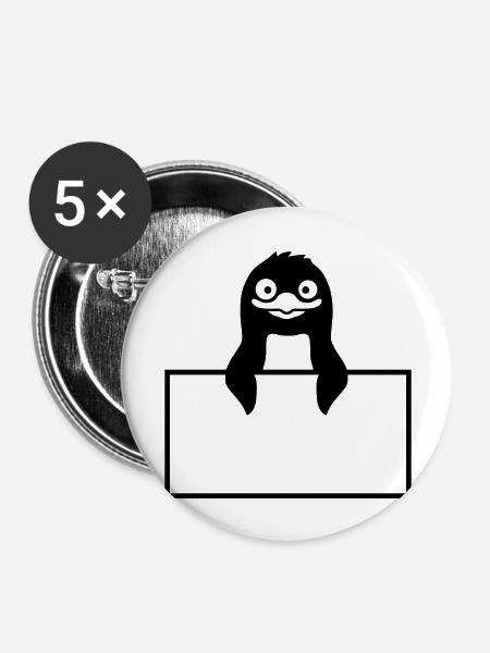 Schild Pinguin Text einfügen - Buttons groß 56 mm (5er Pack) - Weiß