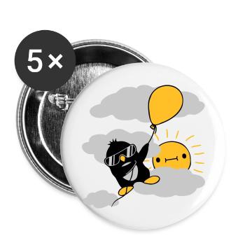 Fliegender Pinguin Luftballon Sonne - Buttons groß 56 mm (5er Pack) - Weiß - Vorne