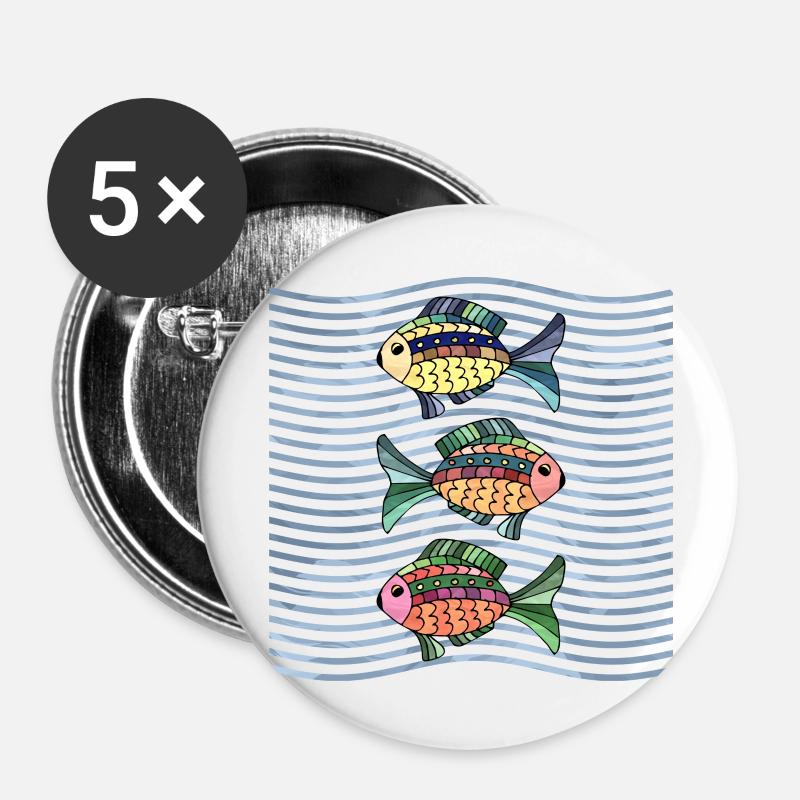 Fische - Buttons groß 56 mm (5er Pack) - Weiß