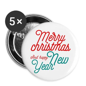 Merry christmas and happy New year - Buttons groß 56 mm (5er Pack) - Weiß - Vorne
