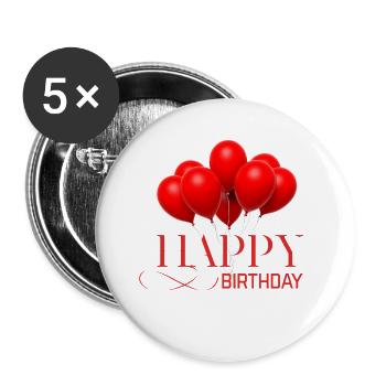 Happy birthday - Buttons groß 56 mm (5er Pack) - Weiß - Vorne