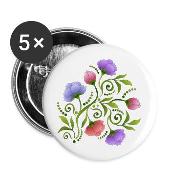 Fleur - Lot de 5 grands badges (56 mm) - blanc - Devant