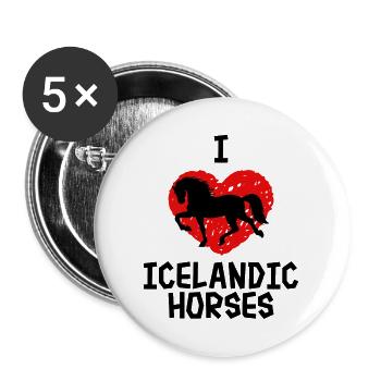 Ich Liebe Pferde Herz Statement Islandpferde - Buttons groß 56 mm (5er Pack) - Weiß - Vorne