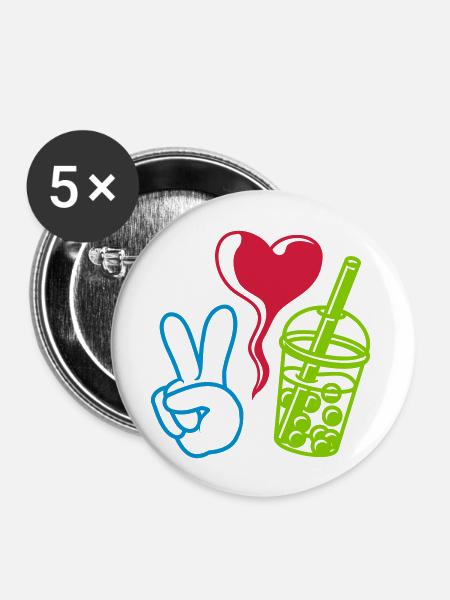 Love Peace Bubble Tea - Buttons groß 56 mm (5er Pack) - Weiß
