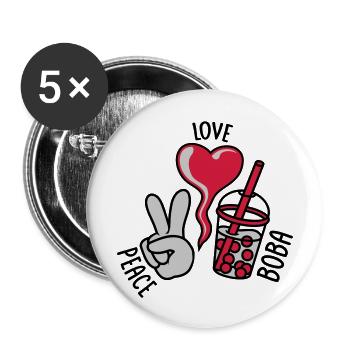 Motto Peace Love Boba - Buttons large 2.2''/56 mm (5-pack) - white - Front