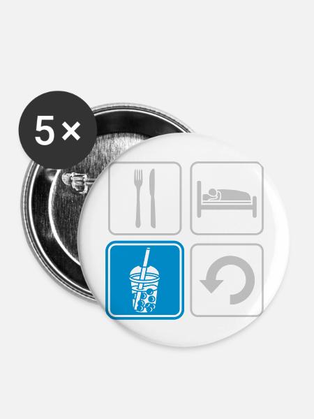 Boba Tea Repeat täglich - Buttons groß 56 mm (5er Pack) - Weiß