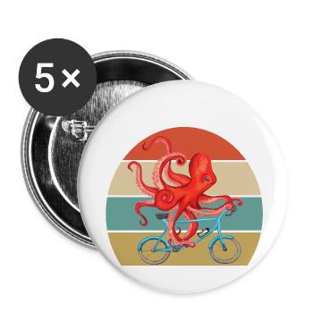 Vintage Radsport-Oktopus - Buttons groß 56 mm (5er Pack) - Weiß - Vorne