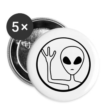 Kreis Alien winkt freundlich - Buttons groß 56 mm (5er Pack) - Weiß - Vorne