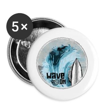 Vague de mer avec design de planche de surf - Lot de 5 grands badges (56 mm) - blanc - Devant