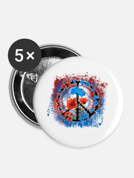 Peace / Mohnblumen Peacezeichen - Buttons groß 56 mm (5er Pack) - Weiß