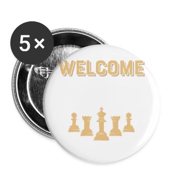 Bienvenue sur l’échiquier des joueurs d’échecs - Lot de 5 grands badges (56 mm) - blanc - Devant