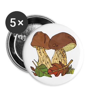 Pilze - Buttons groß 56 mm (5er Pack) - Weiß - Vorne