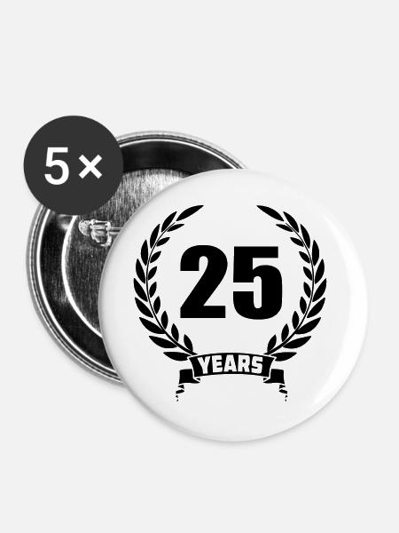 Lorbeerkranz 25 Jahre - Buttons groß 56 mm (5er Pack) - Weiß