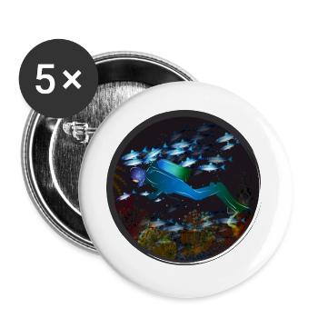 Ein Taucher und die geheimnisvolle Unterwasserwelt - Buttons groß 56 mm (5er Pack) - Weiß - Vorne