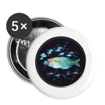 colourful fish in the middle of a school of fish - Buttons large 2.2''/56 mm (5-pack) - white - Front