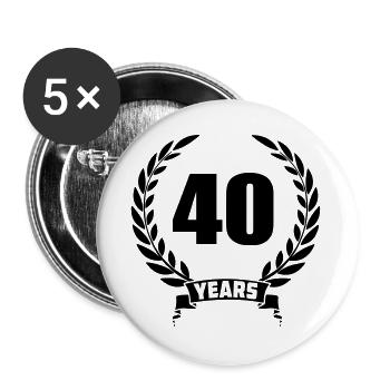 Lauwerkrans 40 years with number and banner year - Buttons large 2.2''/56 mm (5-pack) - white - Front