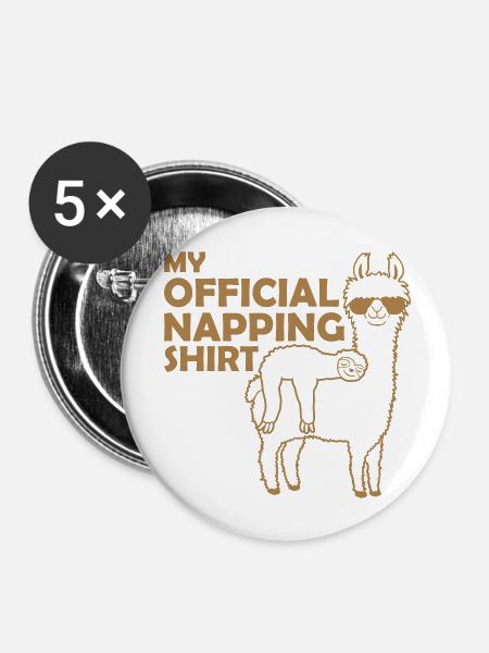 Faultier Lama napping shirt - Buttons groß 56 mm (5er Pack) - Weiß