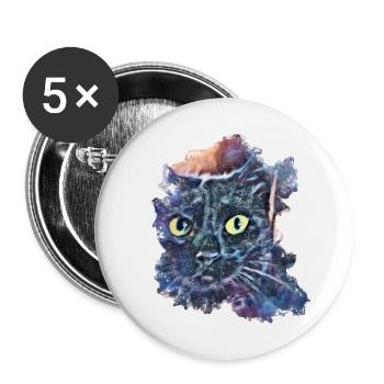 schwarze Katze, Kopf, Minya 01 - Buttons groß 56 mm (5er Pack) - Weiß - Vorne
