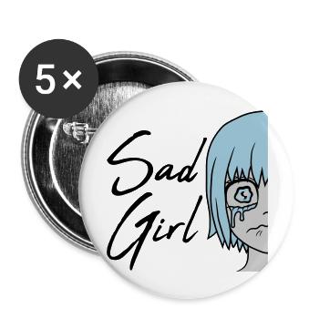 Sad Girl face crying - Buttons large 2.2''/56 mm (5-pack) - white - Front