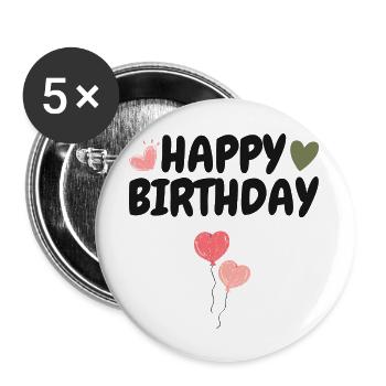 Happy Birthday - Buttons large 2.2''/56 mm (5-pack) - white - Front