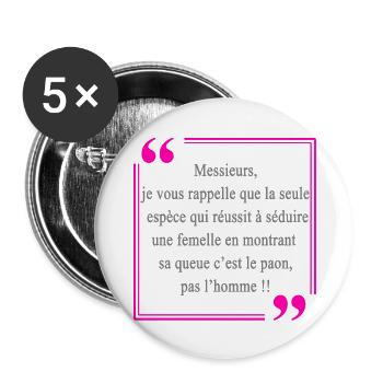 Séduire une femme - Lot de 5 grands badges (56 mm) - blanc - Devant
