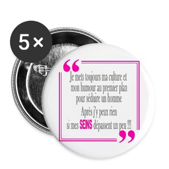 Séduire un homme - Lot de 5 grands badges (56 mm) - blanc - Devant