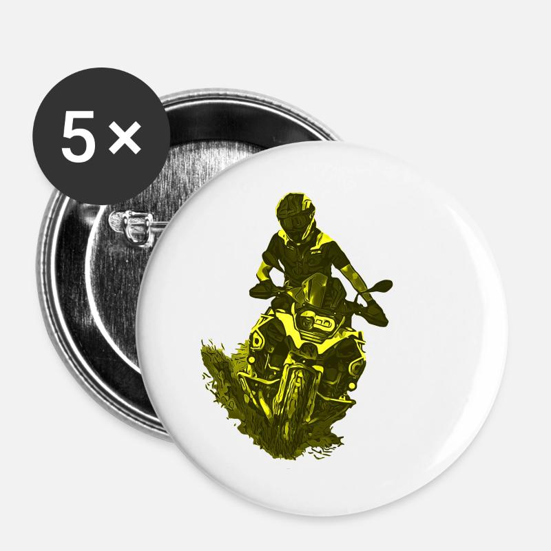 Motocross motorcycle yellow - Buttons large 2.2''/56 mm (5-pack) - white