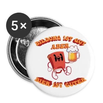 Biertrinker Buch Bier Bildung - Buttons groß 56 mm (5er Pack) - Weiß - Vorne