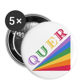QUER Regenbogen - Buttons groß 56 mm (5er Pack) - Weiß - Vorne