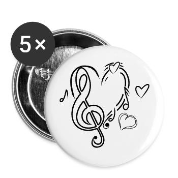 Musik Herz - Buttons groß 56 mm (5er Pack) - Weiß - Vorne