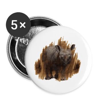 geschenkidee Tierliebhaber, Nashorn baby - Buttons groß 56 mm (5er Pack) - Weiß - Vorne
