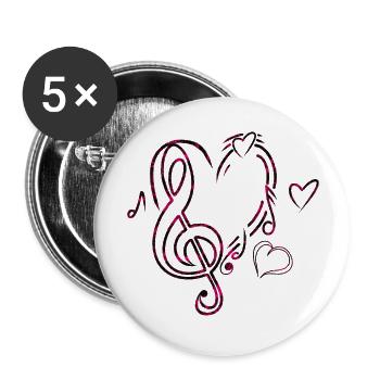 Musik Herz Pink - Buttons groß 56 mm (5er Pack) - Weiß - Vorne